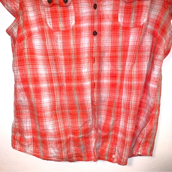 Christopher & Banks Large Check Capped Sleeve Button Down Shirt - Picture 4 of 6